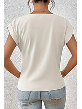 preiswerte Blusen-Damen Bluse Einfach Modern Lässig Kurzarm V Ausschnitt Normale Oberteile Täglich Ausgehen Gerafft Erröten Sie Rosa Schwarz Weiß Wein Sommer