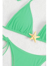 olcso Bikiniszettek-Női Fürdőruha Bikini 2 darab Fürdőruha Nyitott hátú Tropikus Strandruházat Sima Kötőfék nyaka Ujjatlan Fürdőruhák