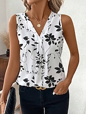 cheap Floral Tank Top-Women&#039;s Camisole Tank TopFloral Graphic Stylish Casual Sleeveless V Neck Regular Tops Daily Print Black Blue Summer