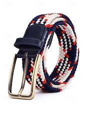 cheap Men&#039;s Belts-Men&#039;s Braided Elastic Stretch Belt – Multicolor Woven Design with Leather Tip &amp; Metal Buckle, Casual &amp; Golf Style, Adjustable Fit for Jeans &amp; Trousers, Perfect for Sports &amp; Everyday Wear