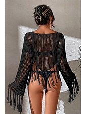 cheap Blouses &amp; Shirts-Women&#039;s Blouse Plain Modern Casual Long Sleeve Crew Neck Regular Tops Daily Holiday Going out Hollow Out Fringe Black White Green Summer