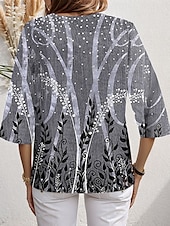 ieftine Topuri boho pentru femei-Bluză pentru femei cu mânecă lungă hem asimetric grafic floral elegantă pentru plajă mânecă scurtă gât în V bluze obișnuite imprimeu zilnic gri primăvară toamnă