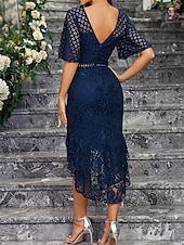 cheap Under $129.99-Dress Mother of the Bride Dress Elegant Party Simple Crew Neck Asymmetrical Spandex Short Sleeve with Lace