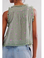 cheap Lace Tops-Women&#039;s T Shirt Blouse Plain Fashion Sleeveless V Neck Regular Tops Going out Weekend Lace Black White Brown Green Summer