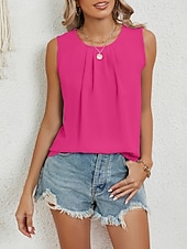 billige Tanks og camisole til kvinner-Dame Skjorte Bluse Helfarge Stilfull Fritid Ermeløs Crew-hals Vanlige topper Daglig Svart Hvit Rosa Vin Grønn Sommer Vår