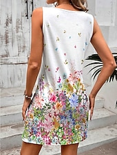 cheap Floral Dress-Women&#039;s Mini Dress A Line Dress Summer Dress Off The Shoulder Dress Vacation Daily Loose Fit Ombre Floral Graphic Sleeveless U Neck White Summer Spring