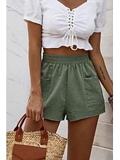 abordables Short en lin et coton-Femmes Short inspiré du lin Shorts Slacks Streetwear Occasionnel Court Naturel Uni Avec Poches Taille Élastique Extérieur Confortable Sortir Décontracté Quotidien riz blanc Vert Véronèse gris foncé