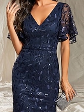 economico Lunghezza del pavimento-Sirena / Tromba Abito da cerimonia per signora Ospite di nozze Elegante Brillare &amp; Splendere Scollo a V Lunghezza al pavimento Raso Pizzo Manica Corta con Pizzo Fascia / Nastro 2025