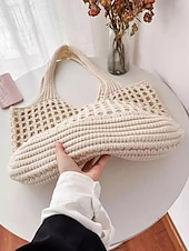 cheap Handbag &amp; Totes-Handmade Crochet Mesh Tote Bag – Lightweight &amp; Eco-Friendly Beach Shoulder Bag, Boho Style, Reusable Shopping Bag for Women, Summer Vacation &amp; Daily Use
