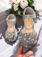 preiswerte Blumenmädchen-Mary-Jane-Schuhe für Mädchen mit Strass-Schleife – glitzernde, mit Perlen verzierte Party-Ballerinas für Hochzeiten und besondere Anlässe