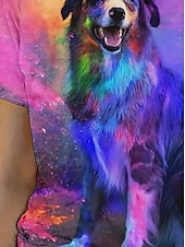 abordables T-shirt Animaux-Femmes T-shirt Hauts d&#039;été Chien Dégradé de couleur Classique Occasionnel Manche Courte Col ras du cou Hauts courts Quotidien Week-end Imprimé Arc-en-ciel Été Printemps Automne
