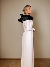 preiswerte Bodenlänge-Meerjungfrau/Trompete Smokingkleid für die Mutter der Braut, Derbykleid, elegant, Vintage, schlicht, V-Ausschnitt, bodenlang, Farbblock, Krepp, lange Ärmel, mit Knöpfen, 2025