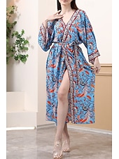 abordables Hauts de plage-Femmes Maillots de Bain Vêtement couvrant Maillot de bain Nœud devant Tropical Tenues de plage Fleur Fil en V manche longue Maillots de bain