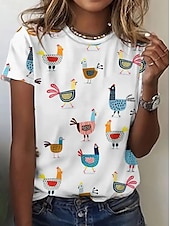 abordables T-shirt Animaux-Femmes T-shirt Hauts d&#039;été Graphique Coq Classique Occasionnel Manche Courte Col ras du cou Hauts courts Quotidien Week-end Imprimé Arc-en-ciel Été Printemps Automne