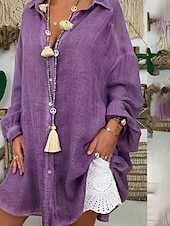 economico Camicie-Per donna Camicia Camicie di cotone e lino Abbottonare Blusa Semplice Essenziale Moderno Casual Manica Lunga Colletto a Camicia Top lunghi Quotidiano Ferie Uscire Bottoni Nero Bianco Blu Viola Grigio