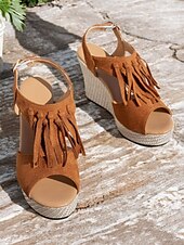 olcso Nyári szandálok-női rojtos ékszandál – boho peep toe platformsarkú cipő nyári tengerparti nyaraláshoz, elegáns alkalmi ruhák és fesztiválruházat