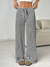economico Pantaloni-Per donna Pantaloni Casual Lunghezza intera Naturale A righe Elasticizzato Casual Quotidiano Grigio chiaro Marrone e nero Blu cielo e Bianco Bianco / Rosa Estate