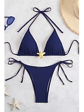 olcso Bikiniszettek-Női Fürdőruha Bikini 2 darab Fürdőruha Nyitott hátú Tropikus Strandruházat Sima Kötőfék nyaka Ujjatlan Fürdőruhák