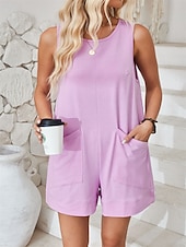 abordables grenouillère-Rompere femme active unie sans manches col rond poche vacances quotidienne coupe régulière noir rose vert armée été