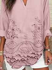 billige Blomstrete topper-Kvinners Bluse Tunika V-hals Langermet Boho Kule Topper 3D Print Grafisk Grunnleggende Vanlige Topper Daglig Knapper Print Rosa Lys Blå