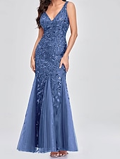 preiswerte Unter 129,99 $-Kleid Brautmutterkleid Elegant Party V Ausschnitt Boden-Länge Polyester Ärmellos mit Applikationen 2025