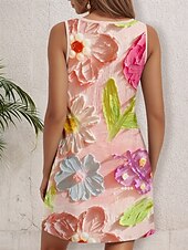 ieftine Rochii florale-Pentru femei Rochie Mini Rochie A line Rochie de vară Rochie cu umeri Casual Rochii Semi Formale Zilnic Dată Potrivire Largă Floral Grafic Fără manșon În U Roz Îmbujorat Vară