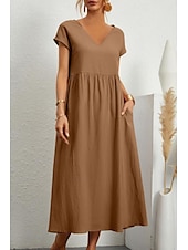 economico Vestiti-Per donna Abito Midi Abiti ispirati al lino Abito in cotone e lino Essenziale Classico Moderno Vacanza Quotidiano Ferie Vestibilità regolare Semplice Manica Corta Scollo a V Nero Verde chiaro Rosa