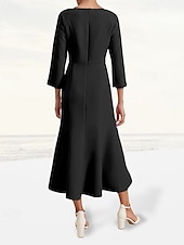 preiswerte Bodenlänge-Blazer Kleid A-Linie Brautmutter Smoking Kleid Elegant Vintage Einfach V-Ausschnitt Bodenlang Satin Crepe 3/4-Länge Ausgestellte Ärmel mit Schlitz Überzogene Knöpfe 2025
