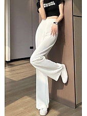 お買い得  パンツ-女性用 スーツ ストリートファッション カジュアル 全長 ナチュラルウエスト 平織り ポケット 弾性巾着デザイン 通気性 ソフト 快適 マイクロエラスティック カジュアル お出かけ ブラック ホワイト コーヒー 夏 レギュラー
