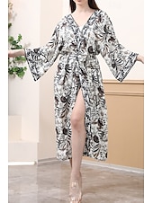 abordables Hauts de plage-Femmes Maillots de Bain Vêtement couvrant Maillot de bain Nœud devant Tropical Tenues de plage Fleur Fil en V manche longue Maillots de bain