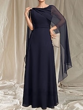 preiswerte Bodenlänge-A-Linie Brautmutter Kleid Hochzeitsgast Elegant Rundhalsausschnitt Bod-Length Chiffon Ärmellos mit Sash  Band Rüschen Raffung