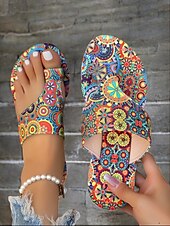preiswerte Urlaubsandalen-Flache Sandalen für Damen im Boho-Paisley-Print – stylische Riemchensandalen für den Sommer für Freizeitausflüge, Strand und Urlaub