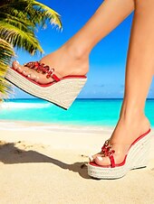 tanie Sandały wakacyjne-damskie sandały na koturnie z przezroczystym paskiem i czarnymi zdobieniami z kamieni szlachetnych – szykowne espadryle na letnie wakacje na plaży i nieformalne wyjścia