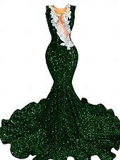 preiswerte Abendkleider-Meerjungfrau  Trompete Abendkleid Partykleid Abendparty Abschlussball Sweep  Brush Zug Ärmellos Schmuckstein-Ausschnitt Spandex mit Glitzer Perlen Pailletten