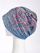 baratos Chapéus Femininos-gorro leve e respirável para mulheres – boné folgado com estampa floral, chapéu elástico macio, pode ser usado como polaina de pescoço para uso casual, ao ar livre e quimio
