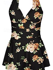 abordables Robes de bain-Femme Maillots de Bain Tankini Maillot de bain Hawaïen mode Fleur Sans Manches Maillots de bain