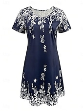 economico Abiti di Pasqua-Abito Mini Donna A Line Abito Casual Abito T Shirt Abito Tee Abito Estivo Stiloso Casual Vacanza Quotidiana Fit Normale Grafica Floreale Manica Corta Collo Tondo Blu