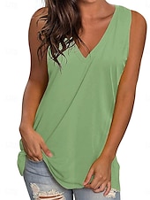 cheap Plain Tank Top-Women&#039;s Camisole Tank Top Solid Color Stylish Casual Sleeveless V Neck Regular Tops Daily Black White Green Light Blue Summer Spring