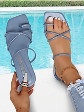 cheap Vacation Sandals-Women&#039;s Lavender Strappy Sandals – Trendy Square Toe Flat Sandals for Summer, Beach, and Casual Outings