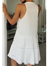 cheap White Casual Dresses-Women&#039;s Mini Dress White Dress Fashion Modern Birthday Graduation Date Regular Fit Plain Sleeveless Stand Collar White Summer