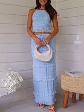 preiswerte Weiße Freizeitkleider-Damen kleid lang Zweiteiliges Kleid Sommerkleid skims dress Modisch Täglich Festtage Wochenende Regular Fit Glatt Ärmellos Spaghetti-Träger Schwarz Rote Blau Aprikose Sommer