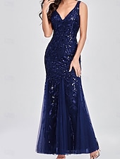 abordables Longueur du plancher-Sirène / Trompette Robes pour invités de mariage Élégant Robe robe demoiselle d honneur Longueur au sol Sans manches Col en V Dentelle avec Appliques 2025