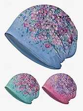 baratos Chapéus Femininos-gorro leve e respirável para mulheres – boné folgado com estampa floral, chapéu elástico macio, pode ser usado como polaina de pescoço para uso casual, ao ar livre e quimio