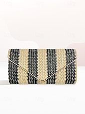 voordelige Clutches &amp; Avondtasjes-dames gestreepte geweven envelop clutch - met ketting, kan op één schouder of crossbody worden gedragen, modieus en veelzijdig, geschikt voor strandfeestjes en dagelijks gebruik zwart rood kaki