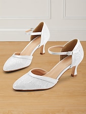 cheap 1920s-Women&#039;s 1950s Lace Ankle Strap Heels – Elegant Pointed Toe Kitten Heel Shoes for Weddings, Parties, and Formal Occasions