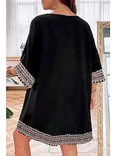 abordables Robes Bohémiennes-Femmes Mini Robe Robe bohème Robe Imprimée Mode Classique Quotidien Plage Week-end Coupe régulière Fleur Demi Manches Col en V Noir Été