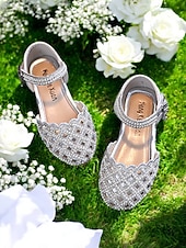 preiswerte Kinder &amp; Blumenmädchen-Glitzernde Mary-Jane-Schuhe für Mädchen mit Strasssteinen – elegante Schuhe mit gewelltem Rand für Hochzeiten und Partys