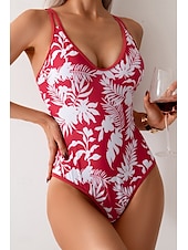 abordables Maillots de bain une pièce-Femmes Maillots de Bain Une Pièce Maillot de bain Dos nu Tenues de plage Été Léopard Fleur Fil en V Sans manches Maillots de bain
