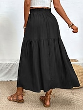 abordables Jupes unies-Femmes Jupe Évasé Mode Occasionnel Maxi Taille haute Jupes Couleur Unie A Volants Fendu Micro-Élastique Décontracté Quotidien Week-end Noir Bleu Vert Été Polyester