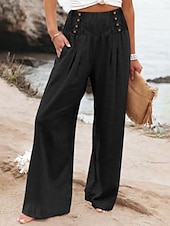 economico Pantaloni in lino e cotone semplici-Pantaloni ampi in cotone e lino da donna A tinta unita Chinos Pantaloni baggy Basic Casual Lunghezza intera Vita alta Semplice Fascia elastica Comodo Morbido Confortevole Micro-elastico All&#039;aperto